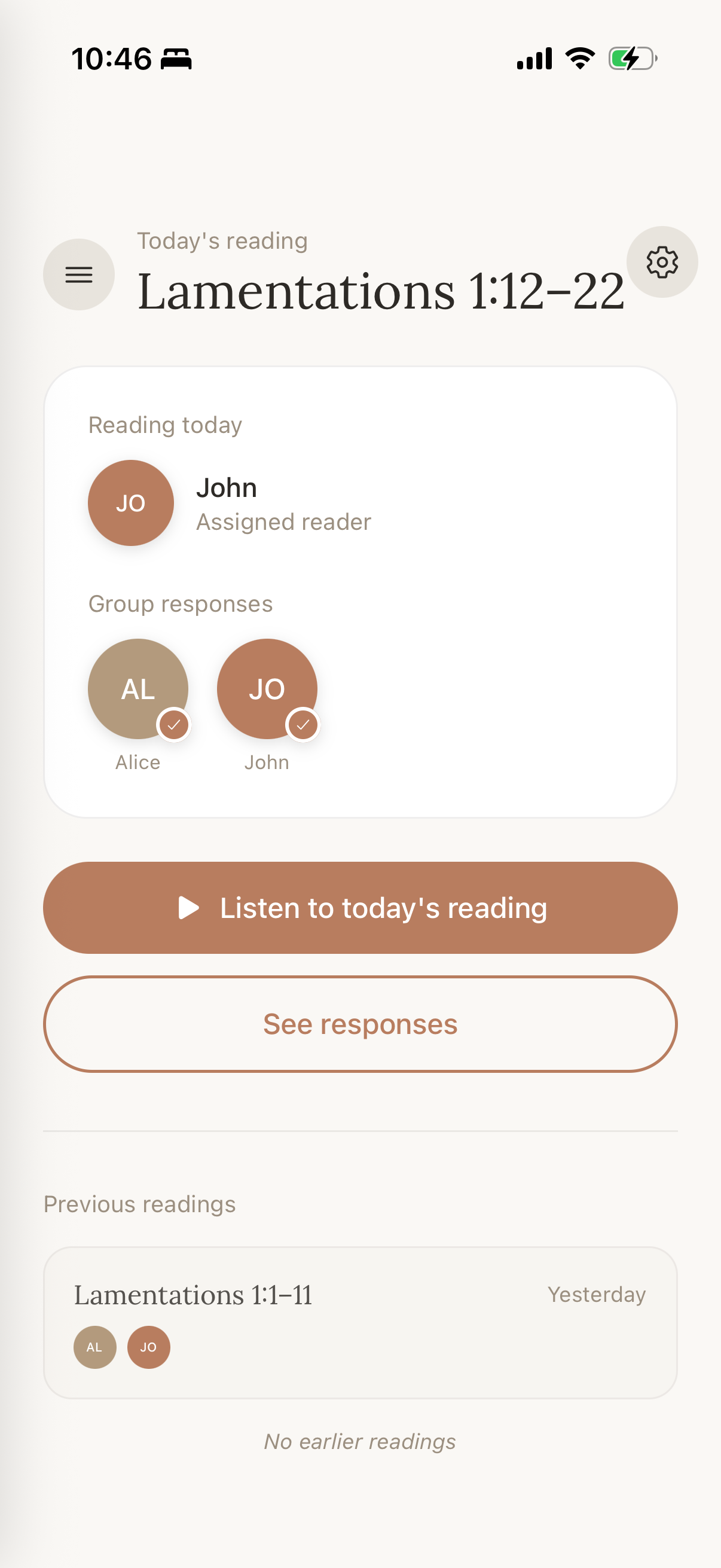 Humble home screen showing today's reading card